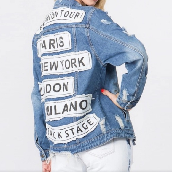 DENIM BRAND NEW! FASHION TOUR DISTRESSED DENIM JACKET - Picture 5 of 7